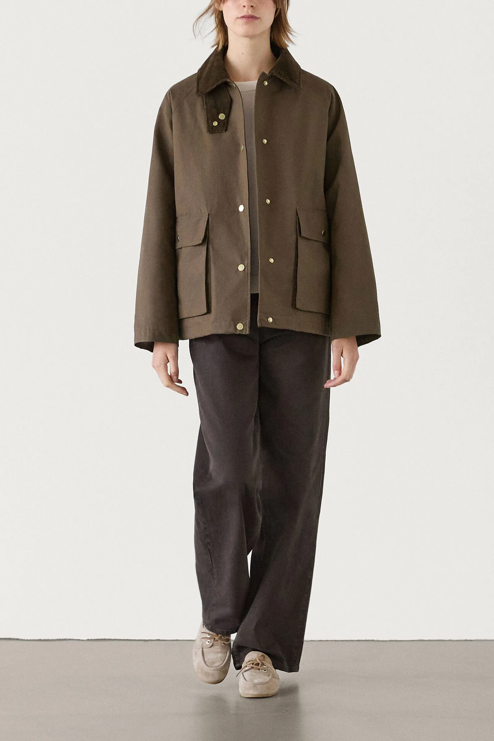 100% Cotton Waxed Parka With Snap Buttons