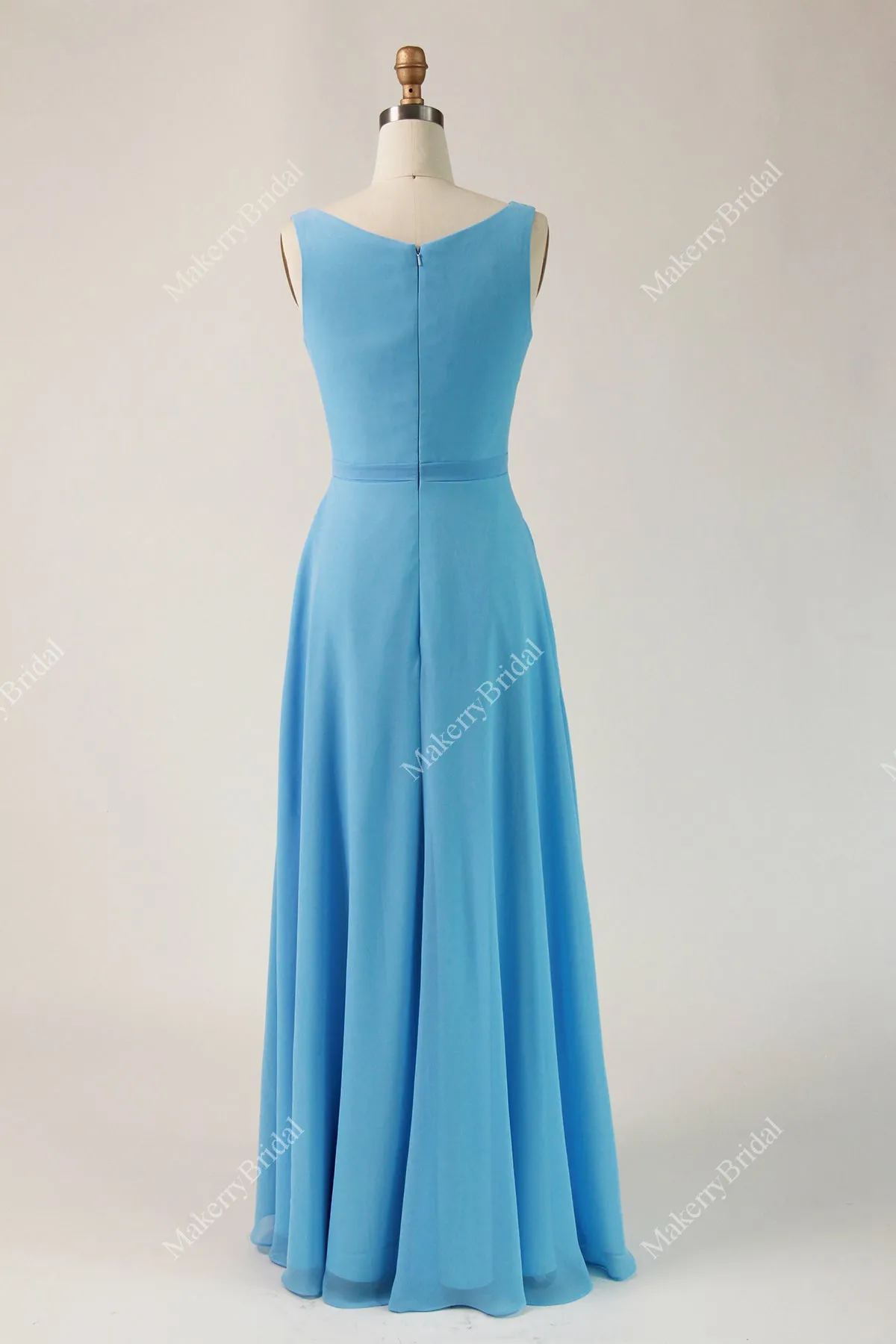 A-Line Pleated Chiffon Floor-Length Dress