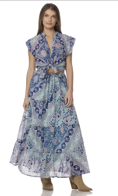 Audrey Printed Maxi Skirt Blue