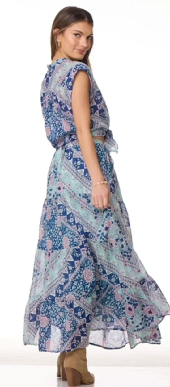 Audrey Printed Maxi Skirt Blue