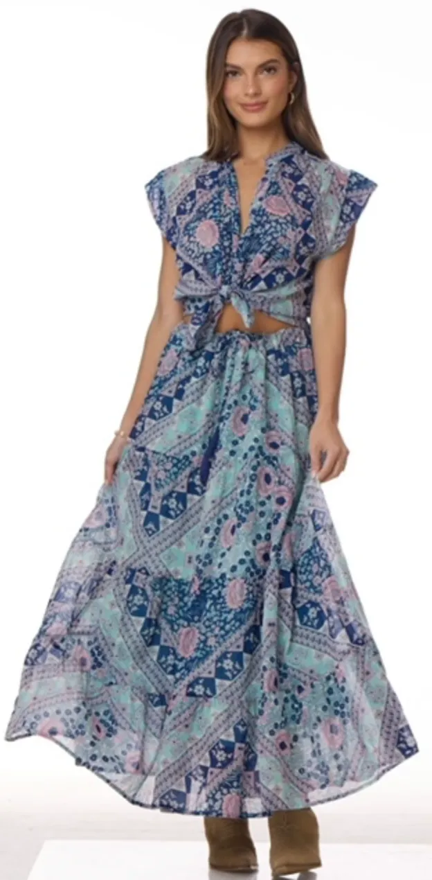 Audrey Printed Maxi Skirt Blue