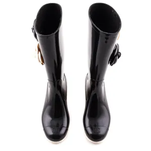 Chanel Black Rubber Camellia Rain Boots Size US 7 | EU 37