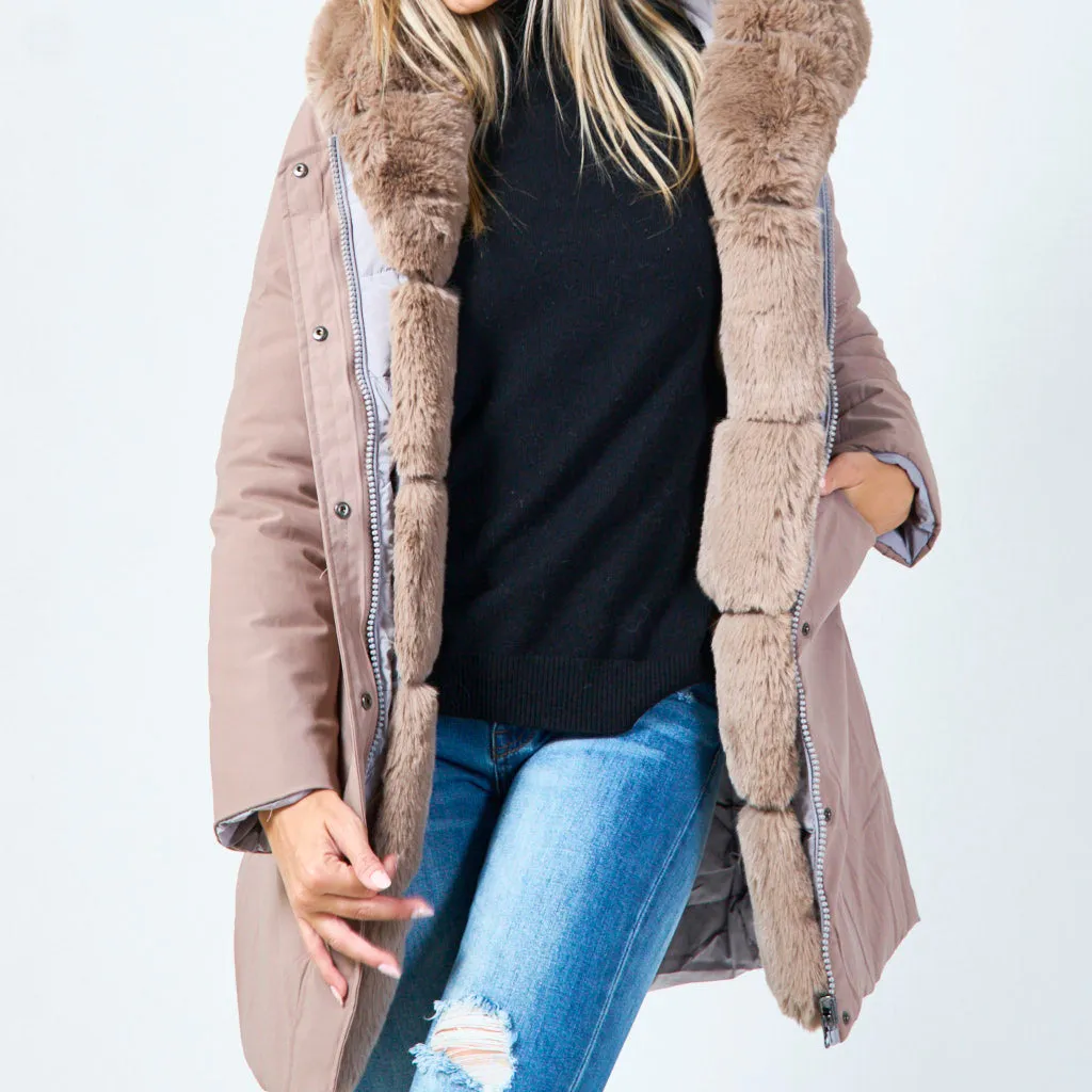 Classic parka with plush faux fur hood wholesale