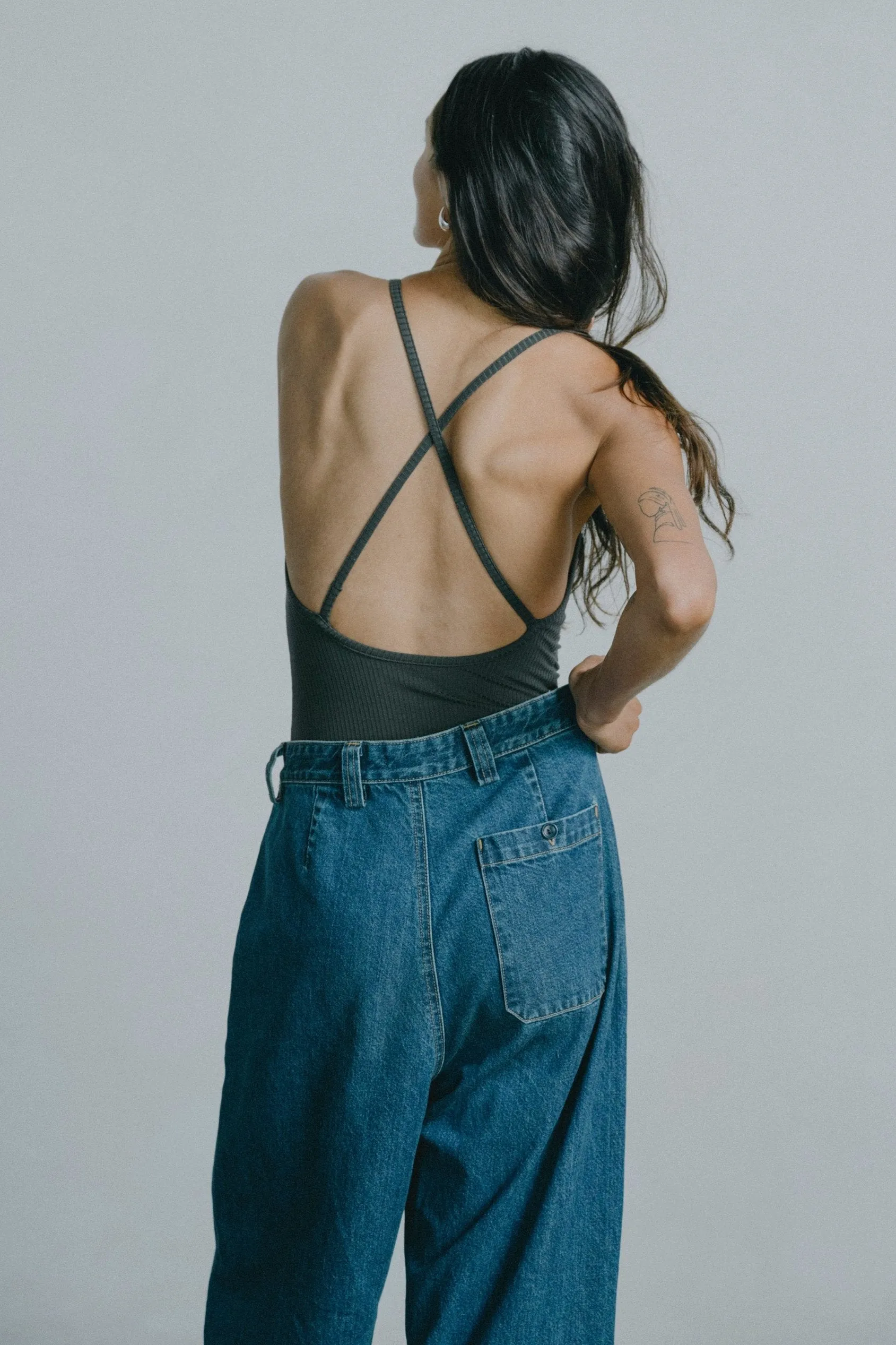 Crossback Bodysuit, Tencel Rib, Eucalyptus