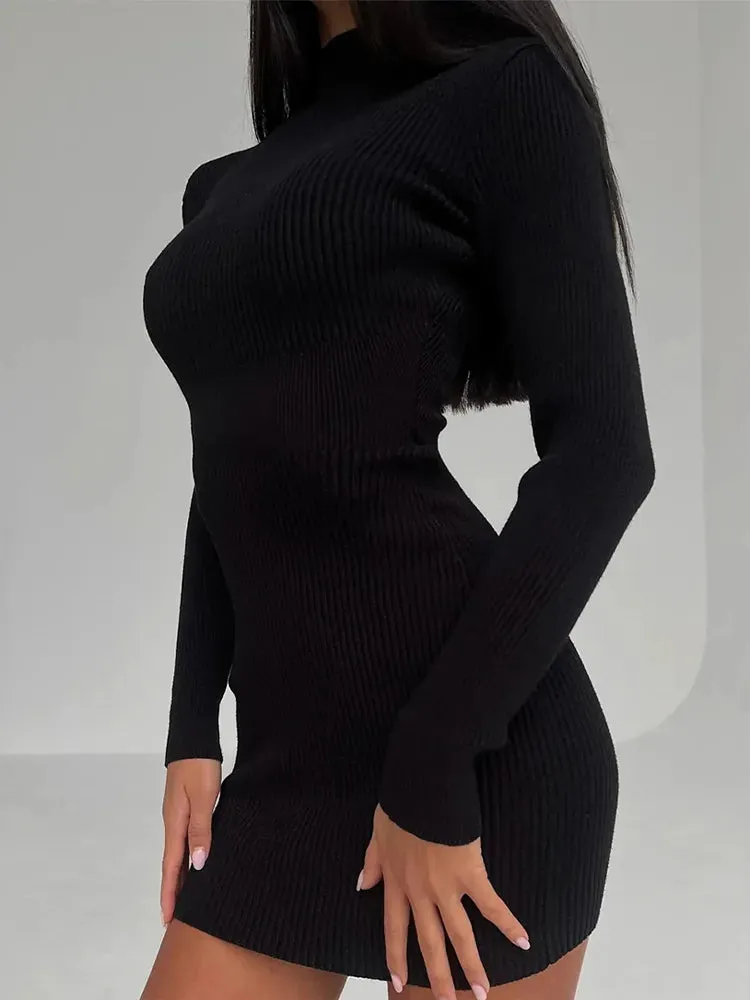 DressBetty - 2024 Knitted White Turtleneck Elegant Fashion Midi Bodycon Dress