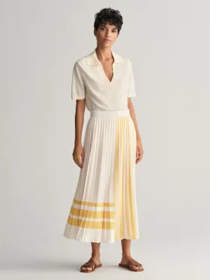 Gant Women Cream Striped Regular Fit Pleated Skirt
