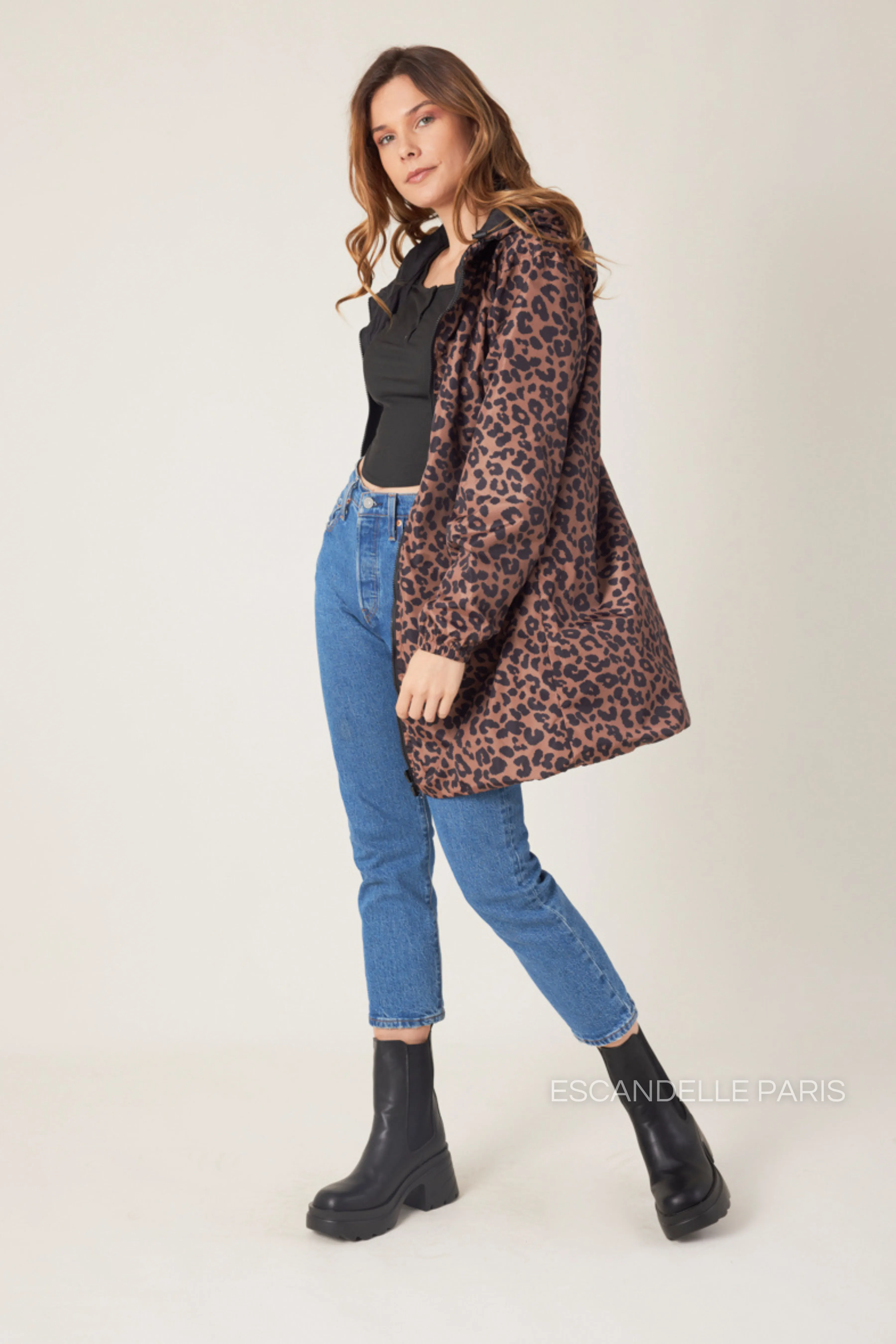 JORDIE - Parka imperméable réversible motifs léopard