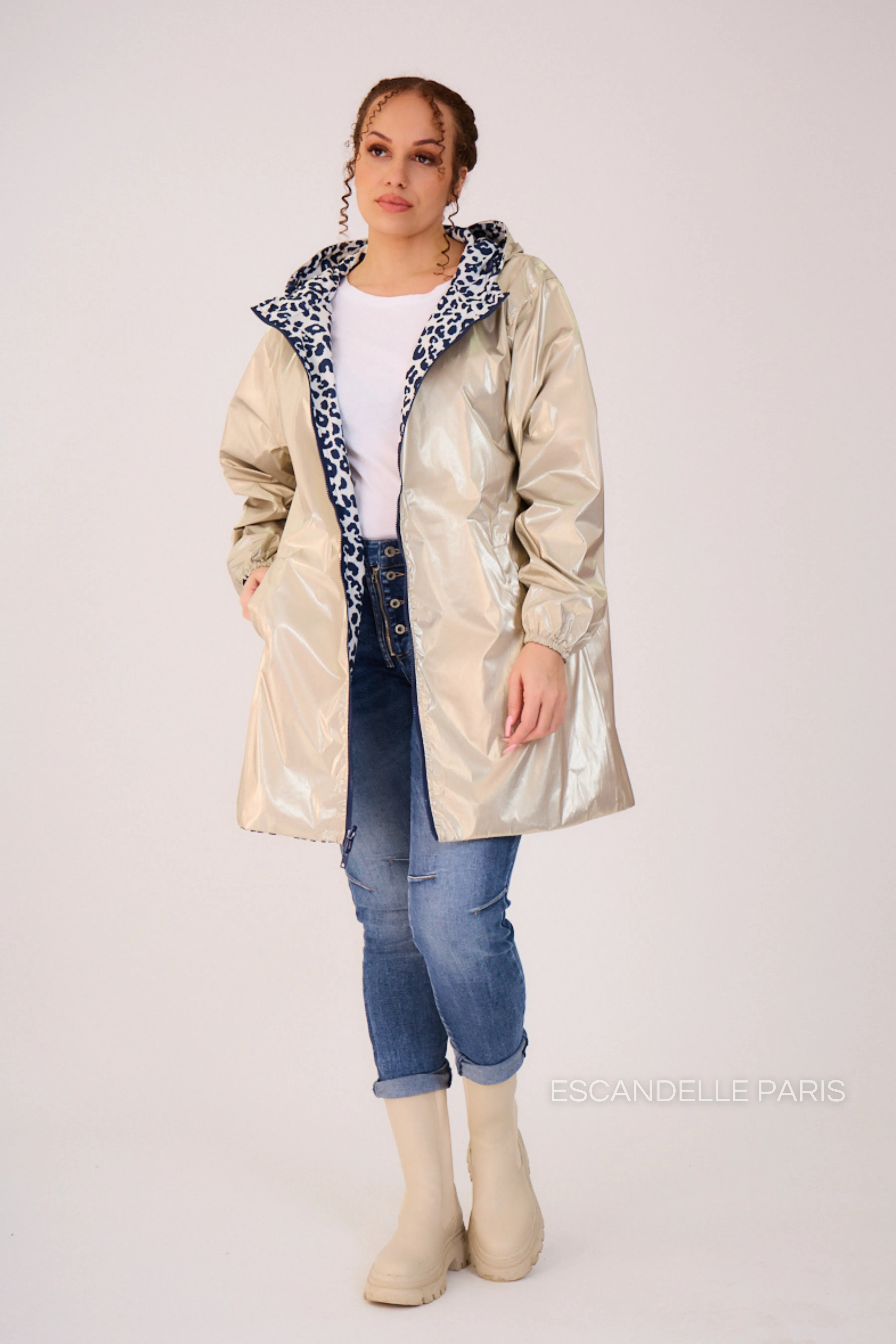 JORDIE - Parka imperméable réversible motifs léopard