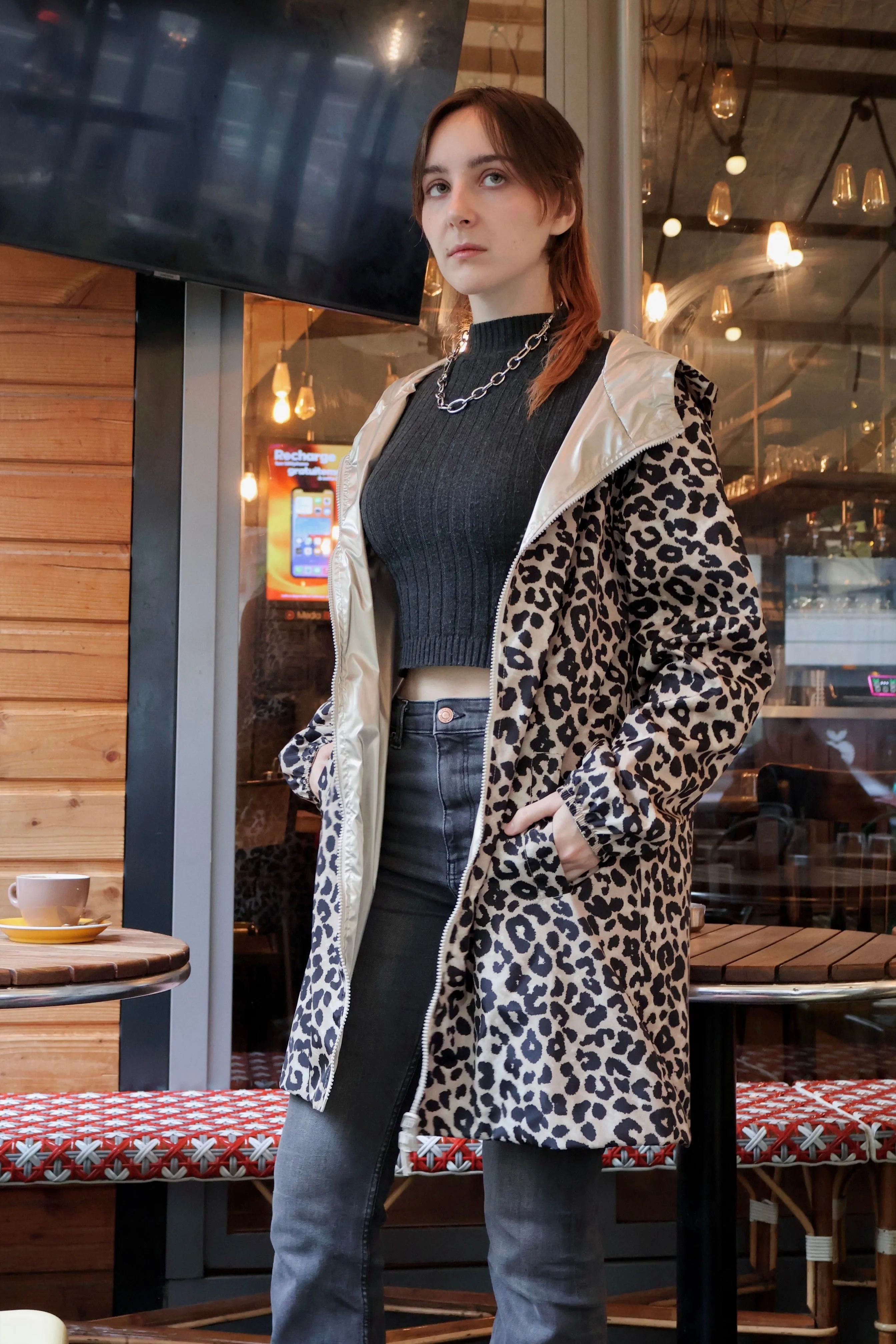 JORDIE - Parka imperméable réversible motifs léopard