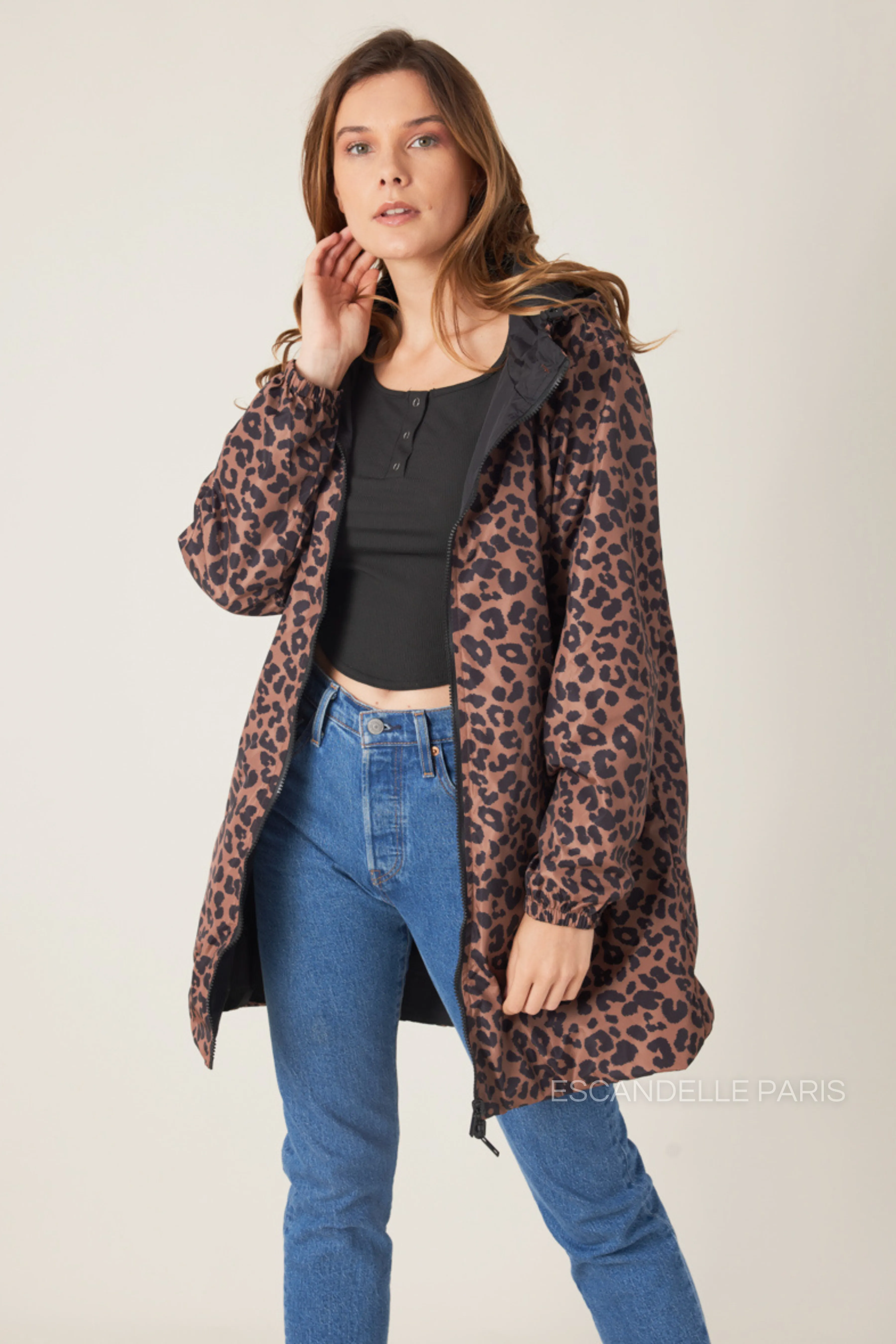 JORDIE - Parka imperméable réversible motifs léopard