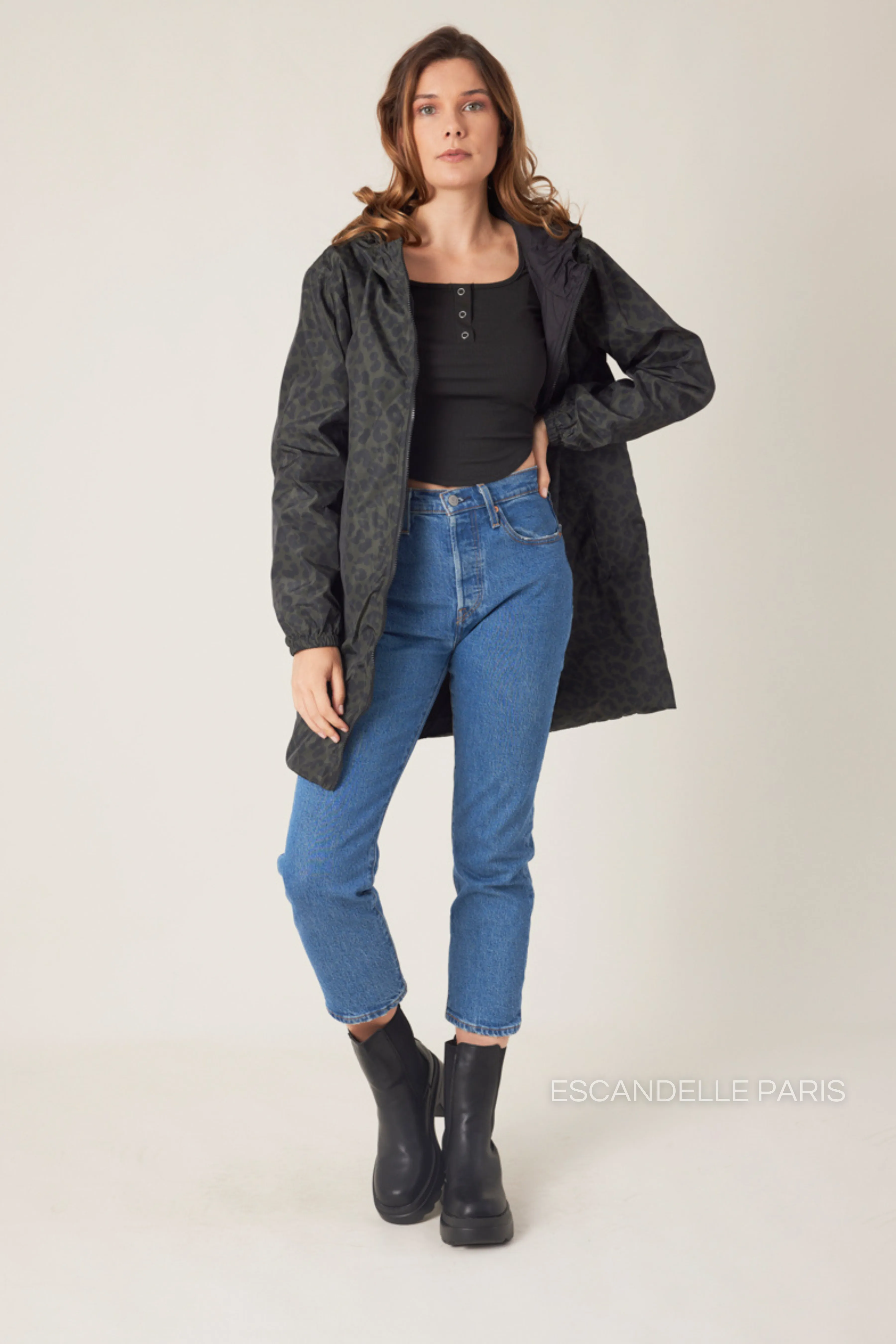 JORDIE - Parka imperméable réversible motifs léopard