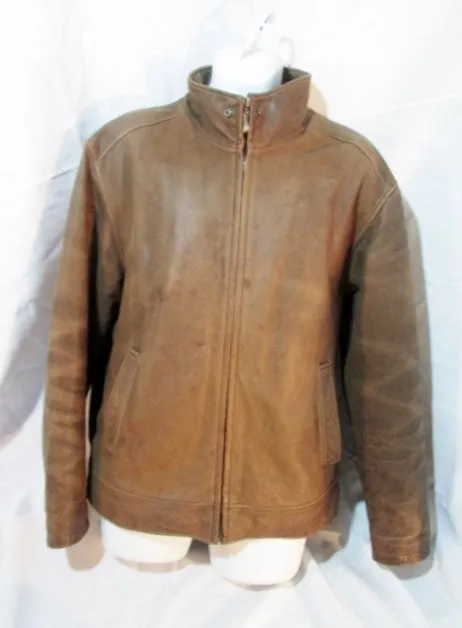 MENS DONAR MENSWEAR Leather FLIGHT Moto Jacket Coat L BROWN Aviator Biker Rider