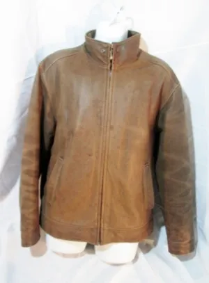 MENS DONAR MENSWEAR Leather FLIGHT Moto Jacket Coat L BROWN Aviator Biker Rider