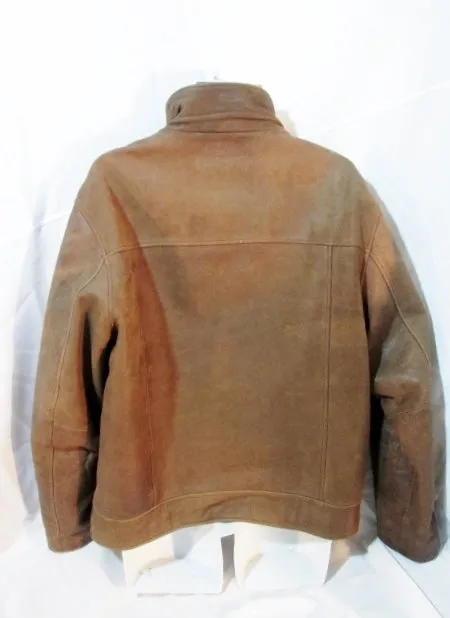 MENS DONAR MENSWEAR Leather FLIGHT Moto Jacket Coat L BROWN Aviator Biker Rider