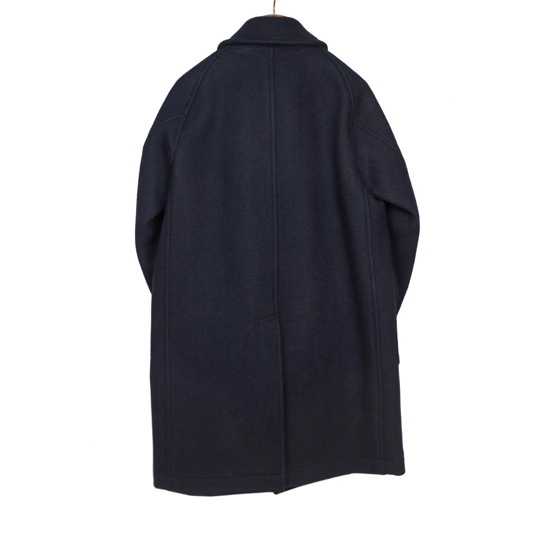 "Expedition Down Parka" in deep sea blue cotton and silk