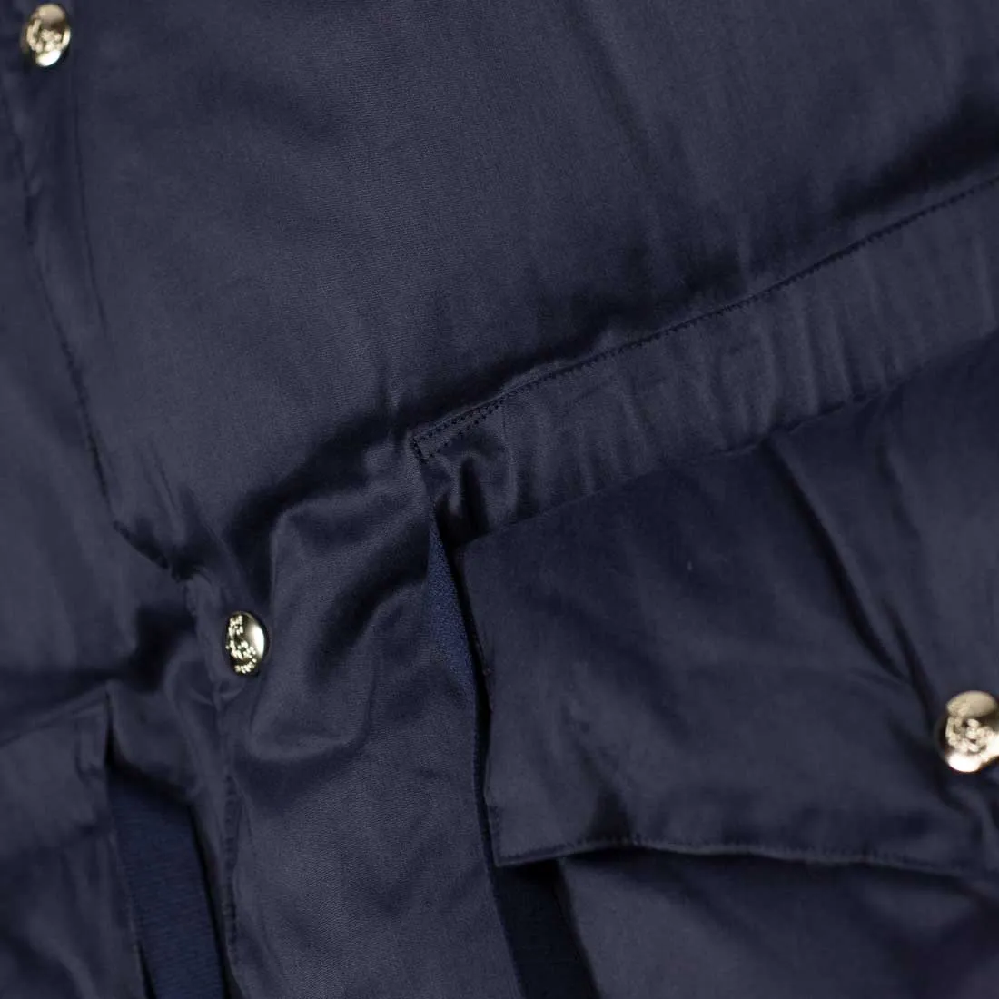 "Expedition Down Parka" in deep sea blue cotton and silk