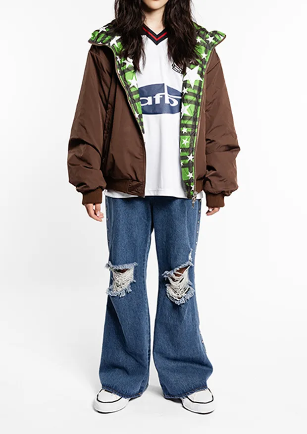 Reversible Nylon Check Parka