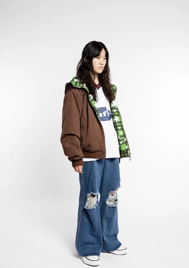 Reversible Nylon Check Parka