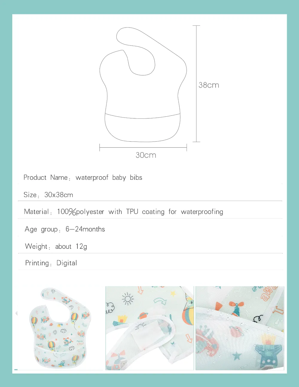 Unisex Waterproof Stain and Odor Resistant Feeding Baby Bibs